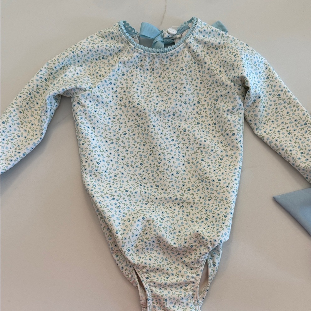 Floral Long Sleeve Bodysuit with Blue Bow